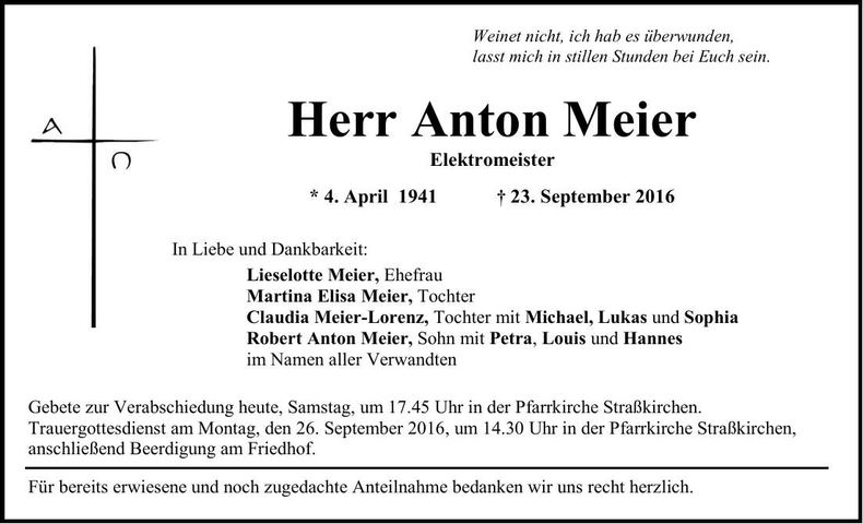 Traueranzeige Anton Meier