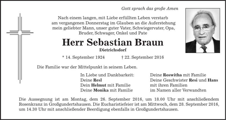 Traueranzeige Sebastian Braun