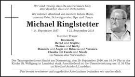 Traueranzeige Michael Ringlstetter