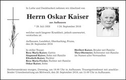 Traueranzeige Oskar Kaiser