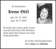 Traueranzeige Irene Ottl