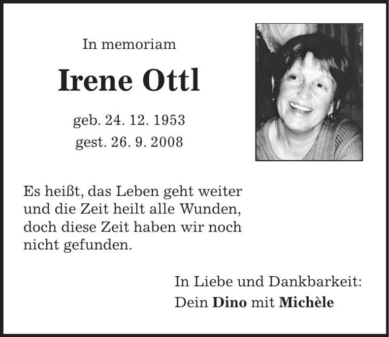 Traueranzeige Irene Ottl