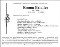 Traueranzeige Emma Brieller