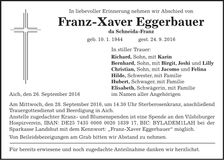 Traueranzeige Franz-Xaver Eggerbauer