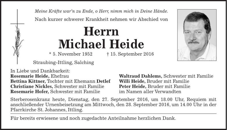 Traueranzeige Michael Heide