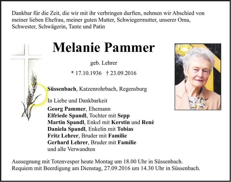 Traueranzeige Melanie Pammer