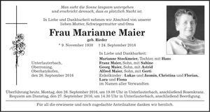 Traueranzeige Marianne Maier