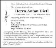 Traueranzeige Anton Dietl
