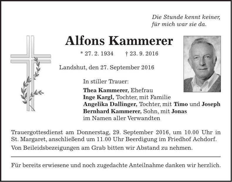 Traueranzeige Alfons Kammerer