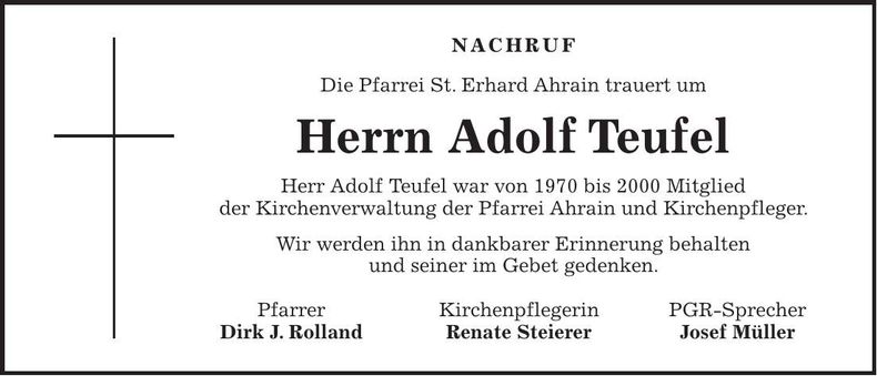 Traueranzeige Adolf Teufel