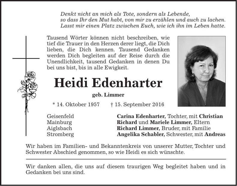 Traueranzeige Heidi Edenharter