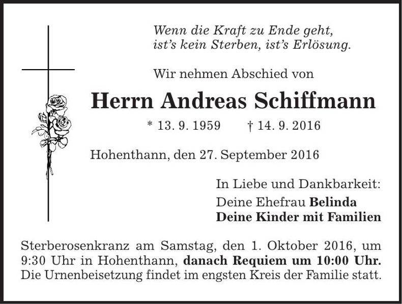 Traueranzeige Andreas Schiffmann