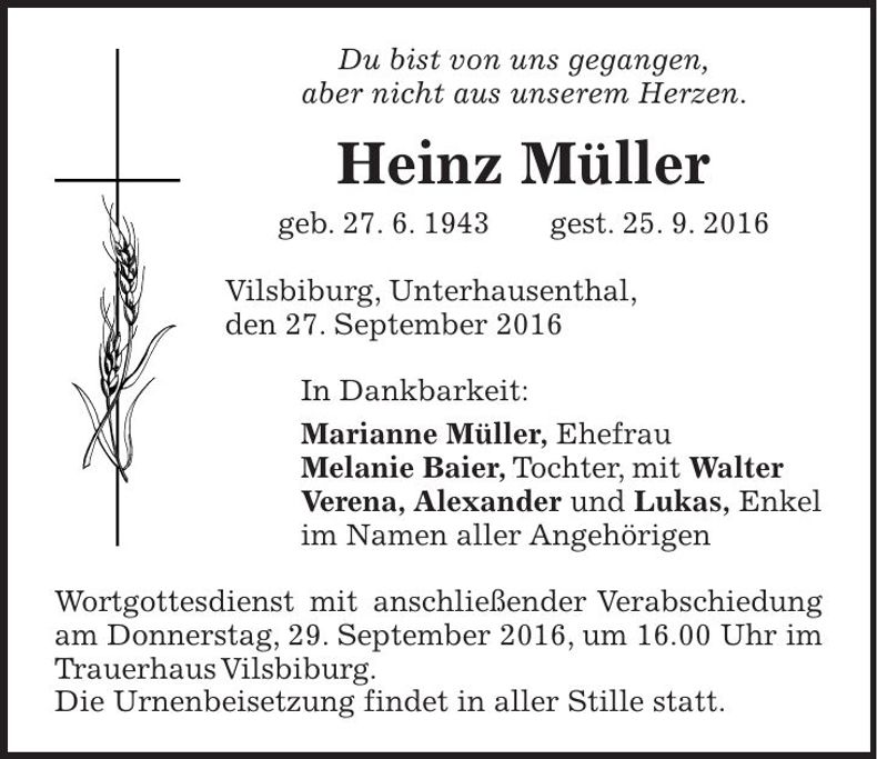 Traueranzeige Heinz Müller