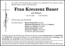 Traueranzeige Kreszenz Bauer