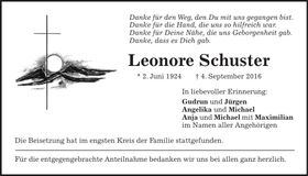 Traueranzeige Leonore Schuster