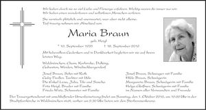 Traueranzeige Maria Braun