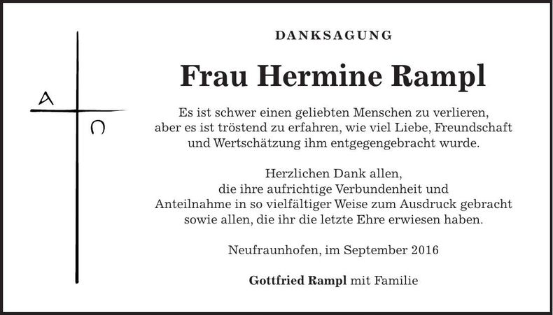 Traueranzeige Hermine Rampl