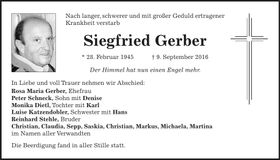 Traueranzeige Siegfried Gerber