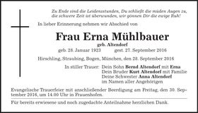 Traueranzeige Erna Mühlbauer