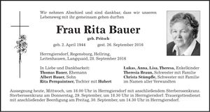 Traueranzeige Rita Bauer