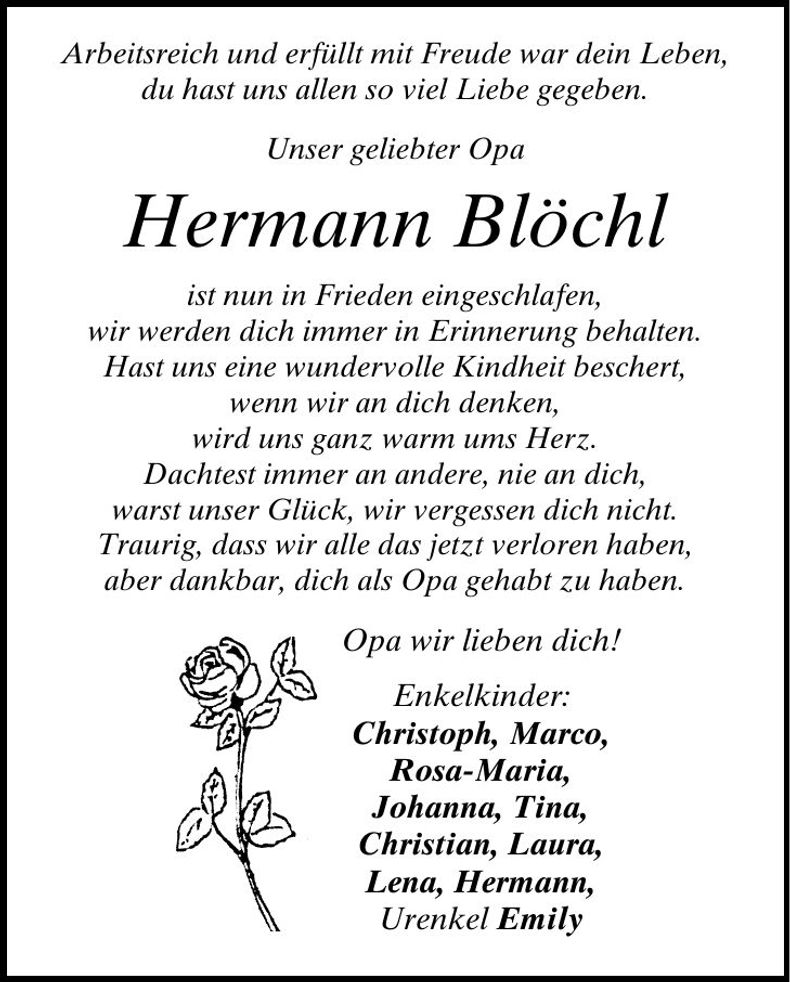 Traueranzeige Hermann Blöchl