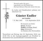 Traueranzeige Günter Endler