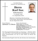 Traueranzeige Karl Sax