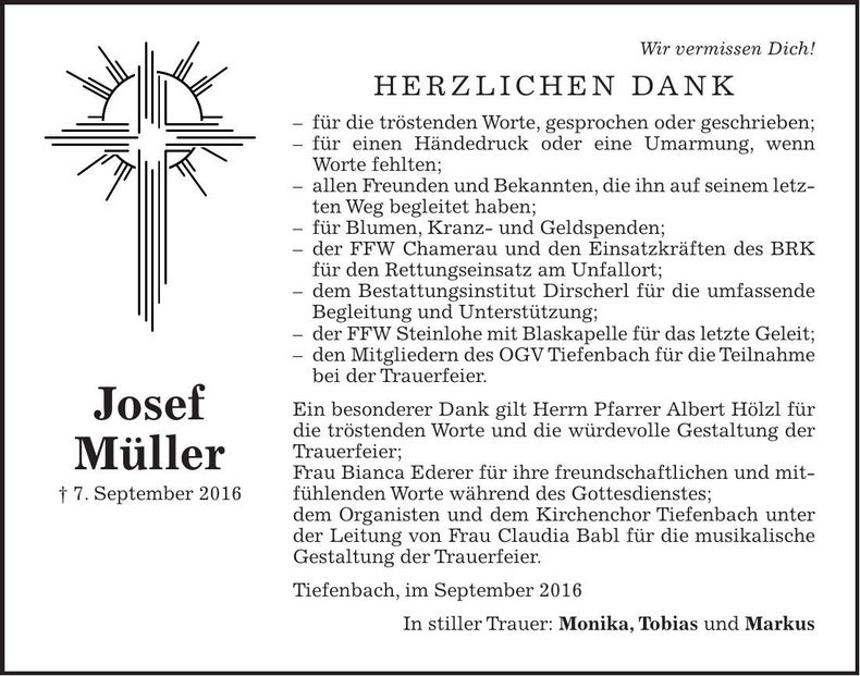 Traueranzeige Josef Müller