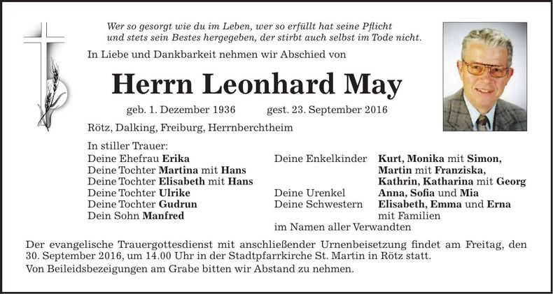 Traueranzeige Leonhard May