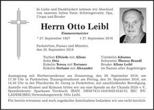 Traueranzeige Otto Leibl