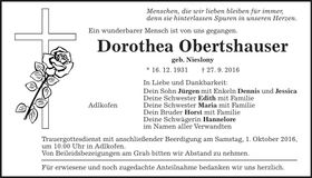 Traueranzeige Dorothea Obertshauser