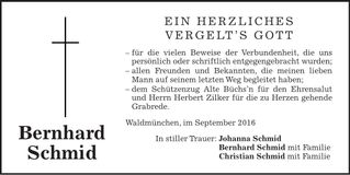 Traueranzeige Bernhard Schmid