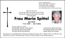 Traueranzeige Maria Spittel