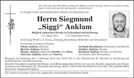 Traueranzeige Siegmund Anklam