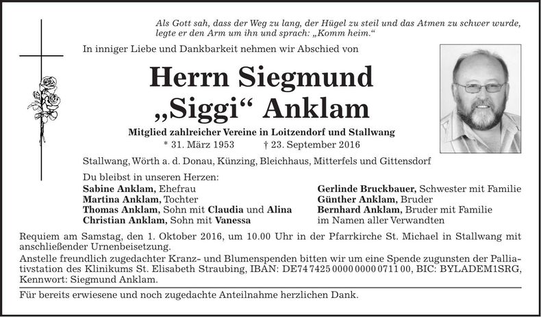 Traueranzeige Siegmund Anklam