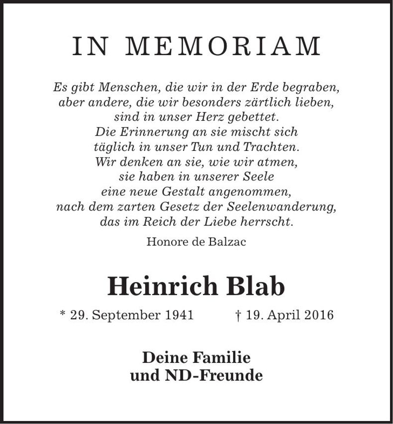 Traueranzeige Heinrich Blab