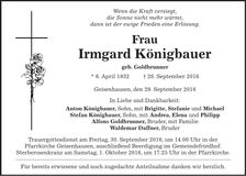 Traueranzeige Irmgard Königbauer