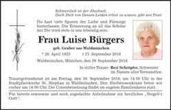 Traueranzeige Luise Bürgers
