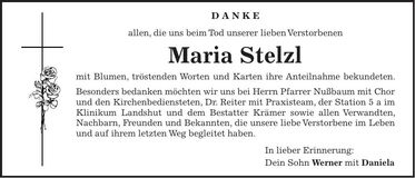 Traueranzeige Maria Stelzl