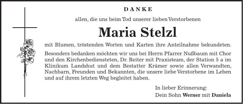 Traueranzeige Maria Stelzl