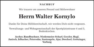 Traueranzeige Walter Kornylo