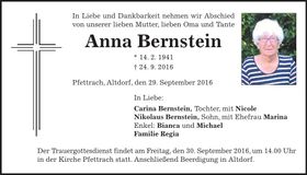 Traueranzeige Anna Bernstein