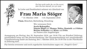 Traueranzeige Maria Stöger