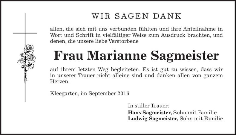 Traueranzeige Marianne Sagmeister
