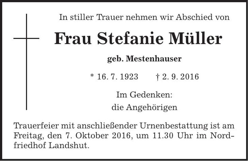 Traueranzeige Stefanie Müller