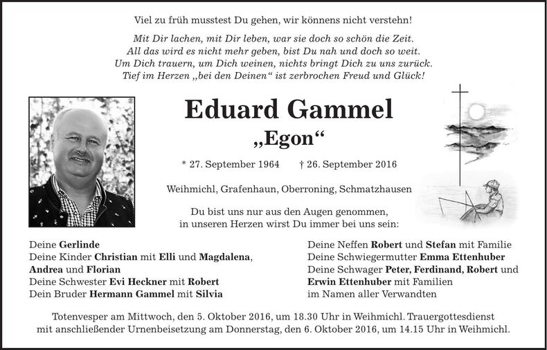 Traueranzeige Eduard Gammel