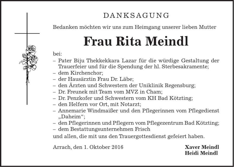 Traueranzeige Rita Meindl