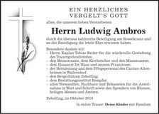 Traueranzeige Ludwig Ambros