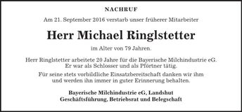 Traueranzeige Michael Ringlstetter
