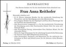 Traueranzeige Anna Reithofer